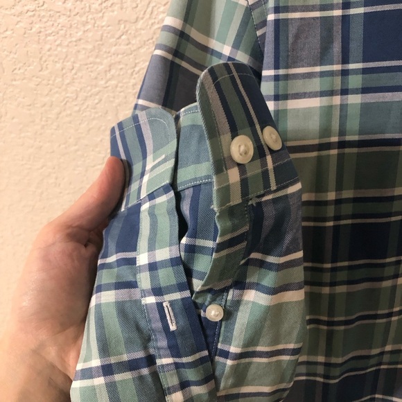 Brooks Brothers Milano Button Down Supima Cotton Plaid Blue Green Shirt Medium - Picture 3 of 6